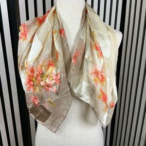 Vintage NINA RICCI Floral Silk Scarf - Beige and Pink